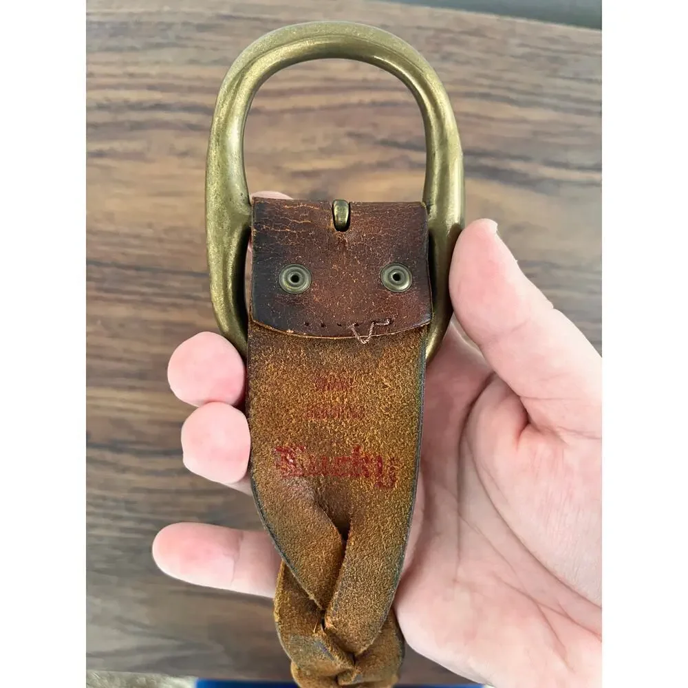 VTG Lucky Brand Tan Leather Braided Men's Belt Heavy Brass Buckle Western 46in
